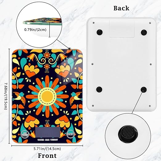 Food Scale Kitchen Digital Scale Food Ounces and Grams Dieting Baking Cooking Waterproof Glass Panels LCD Display,4 Units Scale Tare Function Boho Floral