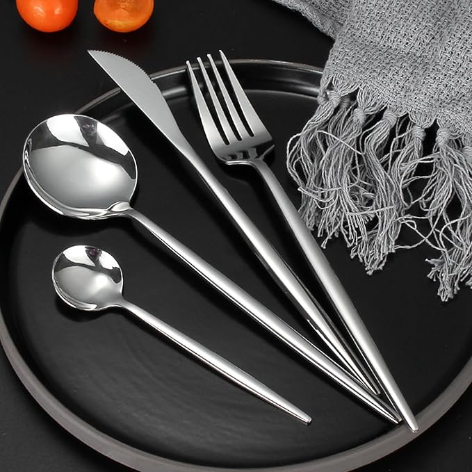 24 pcs Flatware Set, Silverware Set for 6, Knife Fork Spoon, Home Dinnerware Tableware Set for 6, Cutlery Set, Include Knives/Forks/Spoons