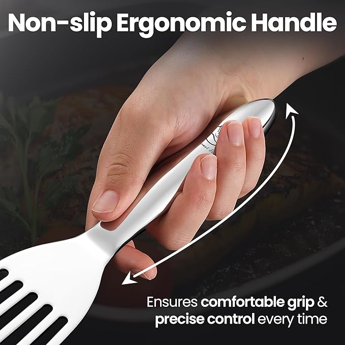 Stainless Steel Fish Spatula Set – 1 Large + 1 Small Metal Spatula for Kitchen, Perfect for Flipping Fish, Pancakes, Eggs & More, Slotted Design, Essential Stainless Steel Kitchen Utensils Set
