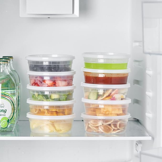 8 oz. Plastic Deli Containers With Lids, 48 Sets - Leakproof, Stackable, BPA Free, Microwavable, Freezer Safe (Formerly FULING)