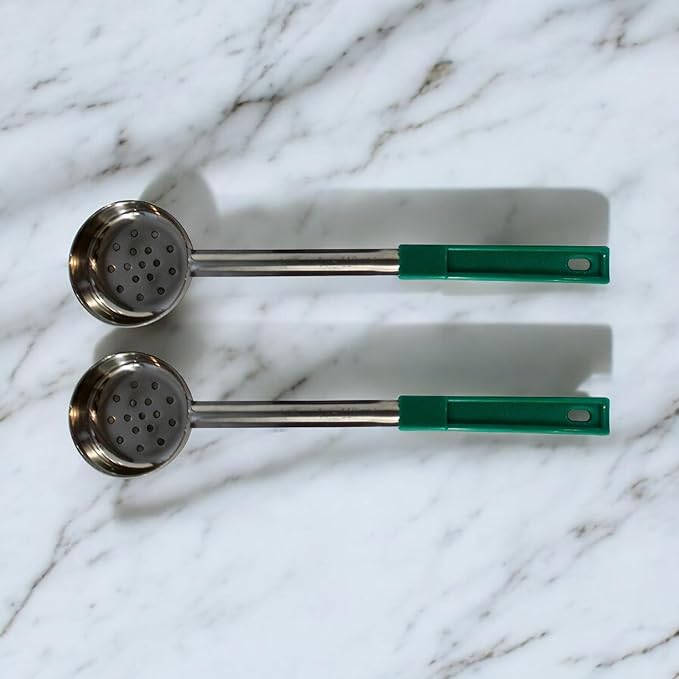 4 Ounce Slotted Stainless Steel Portion Control Ladle Spoon for Measuring and Serving; Commercial Grade Serving Scoops [Pack of 12]