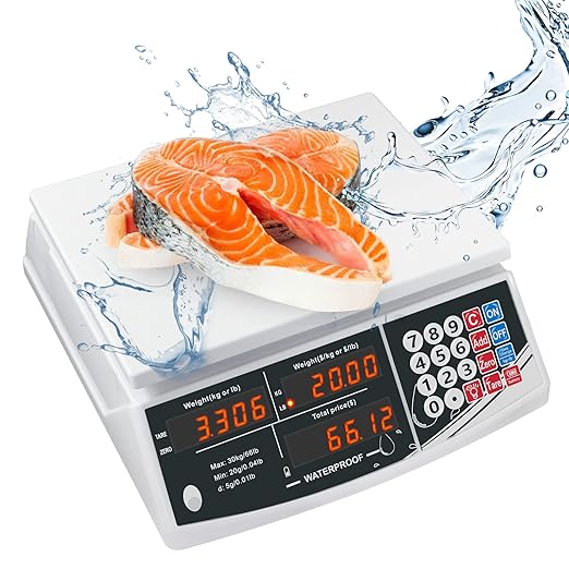 Waterproof Price Computing Scale IP68, 66lb Digital Commercial Food Meat Produce Weight Scale for Farmers Market, Seafood, Rechargeable, Washable, Not for Trade