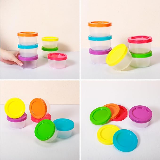 Tanlade 24 Pcs Snack Containers 7 Oz Small Plastic Food Containers with Lids Reusable Freezer Storage Jars Lunch Box, Microwave, Dishwasher and Freezer Safe