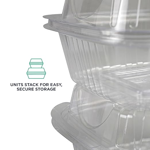ECO PRODUCTS Compostable 12oz Clear Rectangular Deli Containers With Lids, Pack of 100, Meal Prep, Made from PLA Plastic, A Renewable Material Made from Plants, One Lid For All