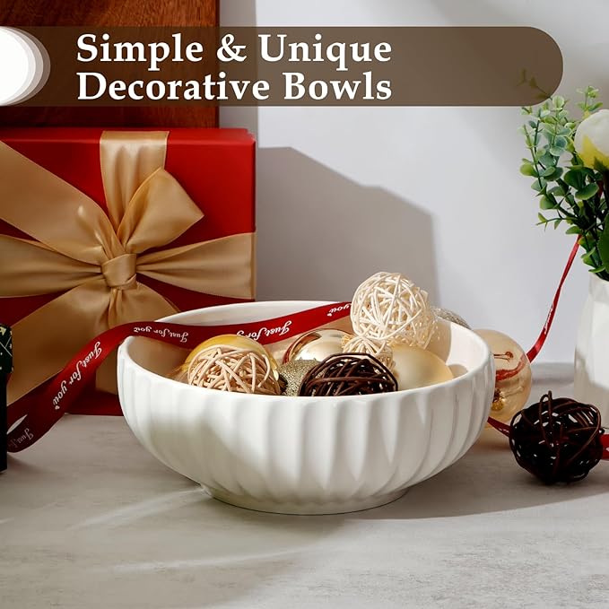NUTRIUPS 8 in Salad Bowl, 50oz Serving Bowls for Entertaining, 2 Pack Ceramic Bowls Set for Cooking Baking, Microwavable