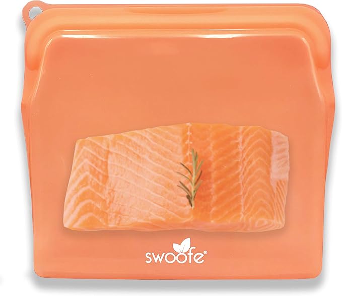 Reusable Silicone Food Bag | Sandwich Size 30 Oz (Coral) | Eco-Friendly | Plastic Free Storage Lunch Bag | Great for Cooking, Sous Vide, or Freezer use | Leakproof, Dishwasher-Safe.