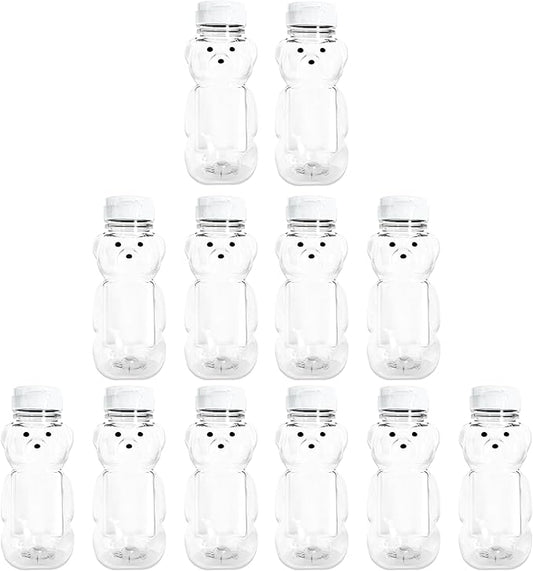 12 Pack of 8 Ounce Honey Bears with Sealable White Flip Top Lids (8 oz. Bear, 12pk, White)