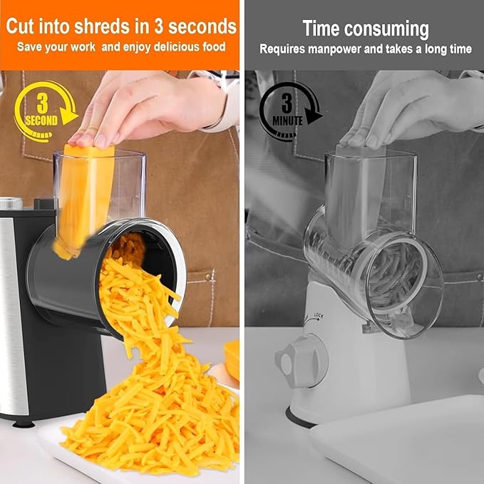 Electric Cheese Grater Upgraded, Salad Maker Machine with 5 Different Shapes of Blades.400W Cheese Shredder,Electric Slicer,Electric Salad Machine for Cheeses, Fruits, Vegetables