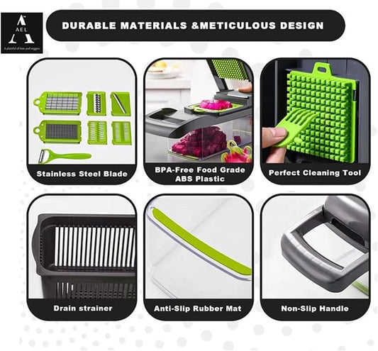 18 in 1 Ultimate Vegetable Chopper – Multi-Function Vegetable Slicer for Slice, Dice, Chop, Grate and Spiralize - Hand Kitchen Slicer for Food and Salad - Time-Saving Kitchen Essential