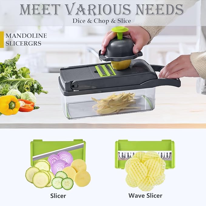 Pro-Series 20-in-1 Vegetable Chopper, Dewpeton Mandoline Slicer, Veggie Chopper, Food Chopper with Container, Vegetable Cutter Chopper & Spiralizer for Onion Salad (Home Essential Gadget & Kitchen)