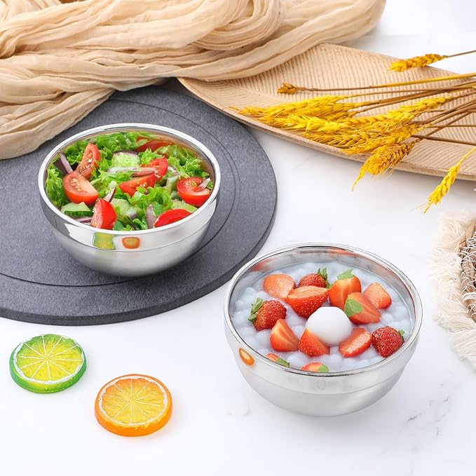 10Pcs 5 Inch Stainless Steel Bowls 15 Oz Double Walled Insulated Soup Bowls Unbreakable Snacks Bowl Salad Bowl for Sauces, Rice, Noodle, Ice Cream, Dishwasher Safe