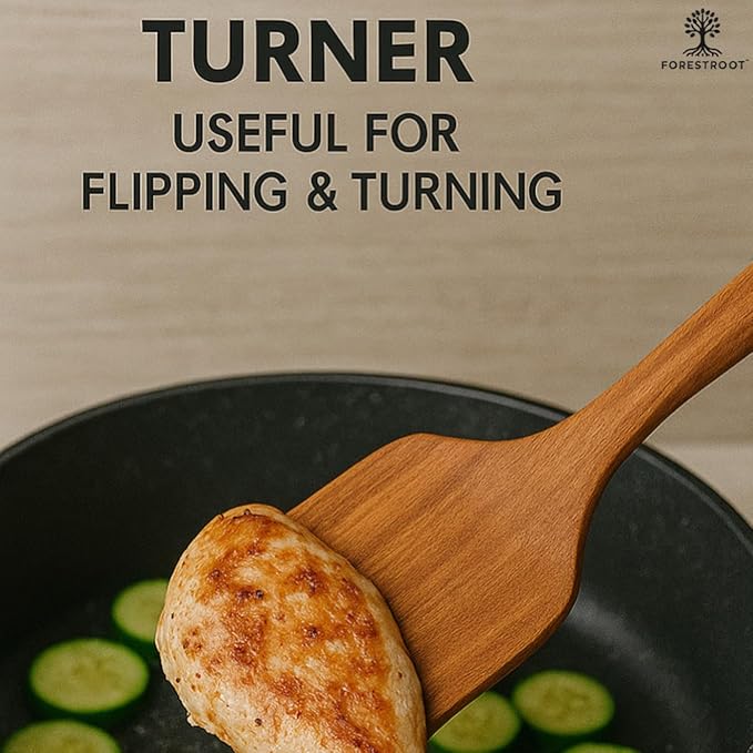 6-Piece Wooden Utensil Set – Premium Teak Wood Cooking Spoons & Spatulas, Non-Stick, Heat-Resistant, Durable & Eco-Friendly Kitchen Tools for Cooking & Serving