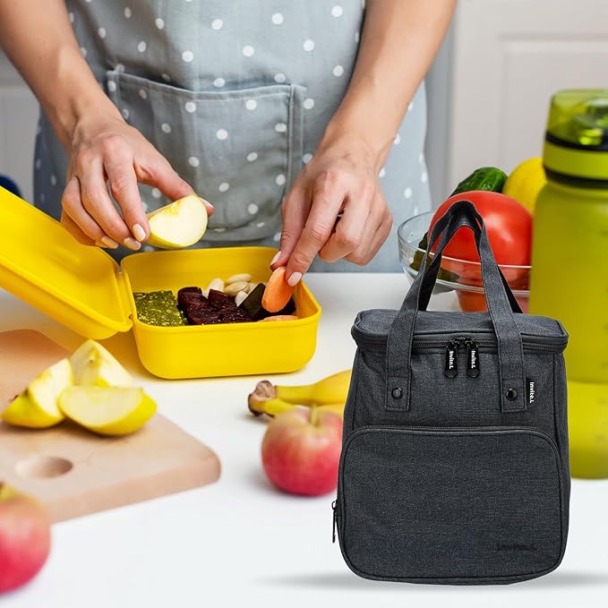 PATIKIL Insulated Lunch Bags, Bento Bags Thermal Lunch Tote Portable Food Containers Bag with Pockets for Office Camping Picnic, Black