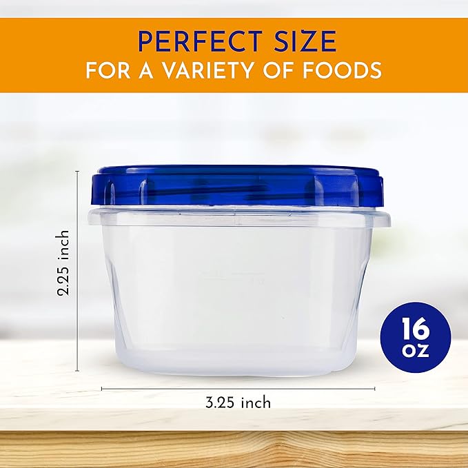 AQUA BLUE Soup Freezer Storage Containers With Twist Top lids [16 Oz - 10 Pack] Reusable Plastic Food Container with Screw On Lids, leak proof, Airtight, Stackable, Microwave Safe BPA Free