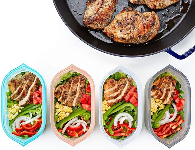 Zip Top Reusable Food Storage Bags | Full Set of 8 [Frost] | Silicone Meal Prep Container | Microwave, Dishwasher and Freezer Safe | Made in the USA