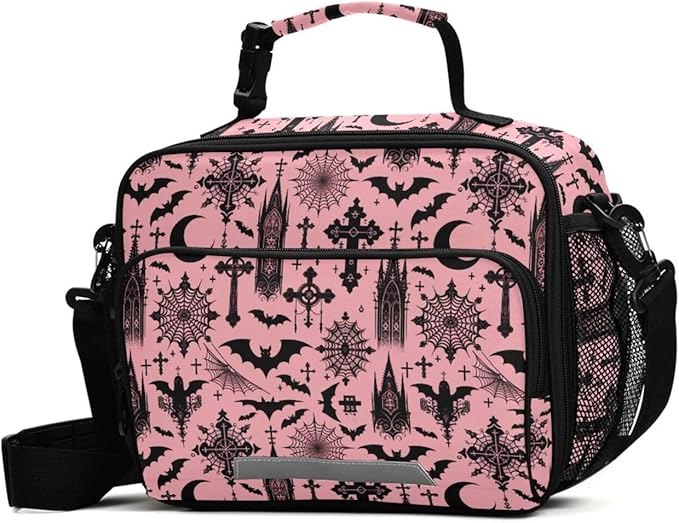 MNSRUU Student Lunch Bag Black Gothic Moon Spider Webs and Bats Insulated DinnerTotes Picnic Bag Lunch Box with Adjustable Shoulder Strap for Teen Kids Adults