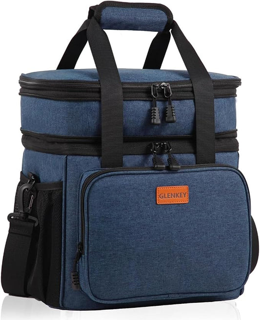 Expandable XLarge Lunch Box, Insulated Heavy Duty Lunch Bag Waterproof Leakproof Durable Cooler Bag for Men Women Adults Work Construction Camping Trip, 22L, Blue