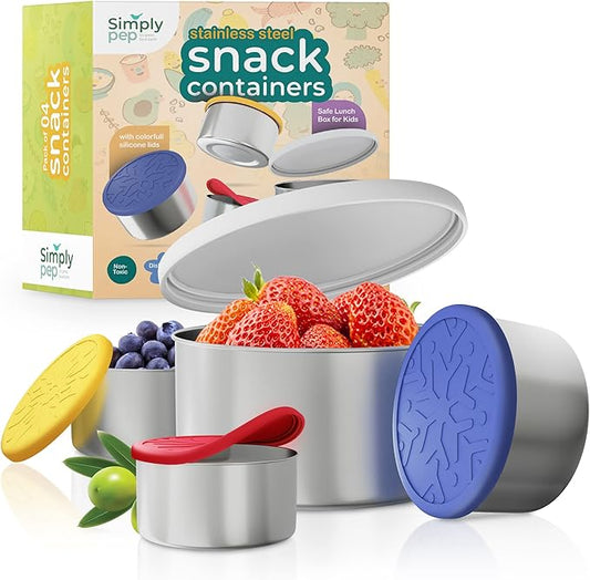 Stainless Steel Container with lids Kids Lunch Box - Set of 4 Stainless Steel Snack Containers Dip Containers For Lunches Metal Kids Lunch Box Container
