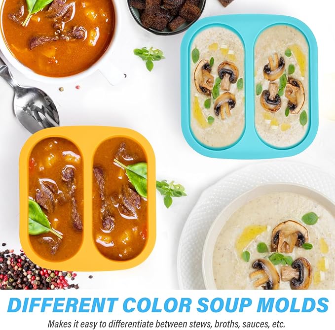 Mossime Silicone Soup Freezer Molds: 1 Cup Silicone Freezer Trays with Lid - 4 Packs Easy Release Soup Freezer Containers - 250ml 125ml Portion Large Cubes for Ice Soup (4, Blue/Yellow)