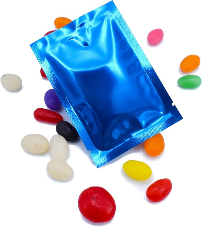 QQ Studio 100 PCS Metallic Mylar Foil Open Top Sealable Bags (8x12cm(3.1x4.7"), 100x Dark Blue)