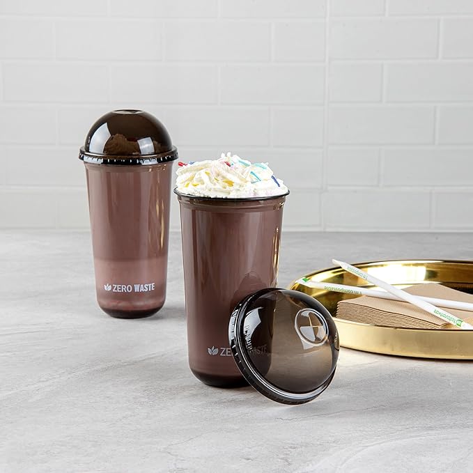 LIDS ONLY: Zero Waste 3.5 x 3.5 Inch Plastic Lids, 100 Disposable Dome Lids - Cups Sold Separately, Commercially Compostable, Black PLA Plastic Lids, Fits 12,16, And 24 Ounce Cups - Restaurantware