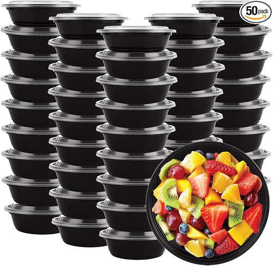 50 Pack Meal Prep Containers with Lids, 24 Oz Meal Prep Bowls with Lids, Reusable Plastic Food Storage Containers, Stackable To Go Containers Microwave, Freezer, Dishwasher Safe, Round