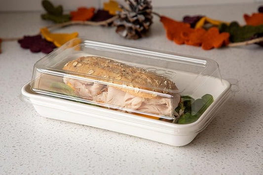 ECO PRODUCTS Compostable 48oz To Go Containers, Case of 400, 10.5" x 6.5" x 1.8" Vanguard Rectangle Box, Disposable Renewable Molded Fiber, No PFAS, Tree-Free, Lid Available, ASTM, BPI-Certified