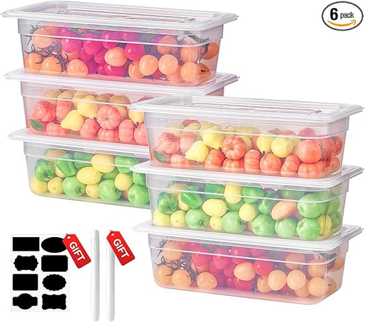 1/3 Size&4 Inch Translucent NSF Food Pan: 9 PCS[Total Seal] [Hot&Cold Resistant] Food Storage Containers with Lids, Topping Salad Bar Container (BPA-FREE)