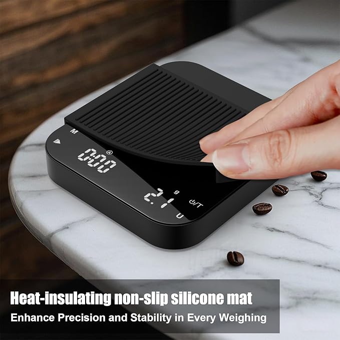Rechargeable Coffee Scale with Timer, Diyife 3kg/0.1g High Precision Scale, 6 Units, HD LED Display, Long Battery Life, Portable Kitchen Scale for Espresso, French Press, Pour-Over Coffee