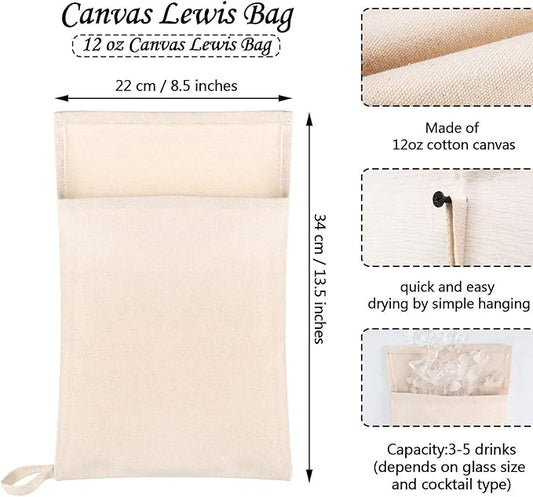 Boao 2 Pcs Canvas Lewis Ice Crusher Bag Reusable Crushed Ice Packs 13.5 x 8.5 inches Professional Bartender Kit for Home Party Bar Kitchen