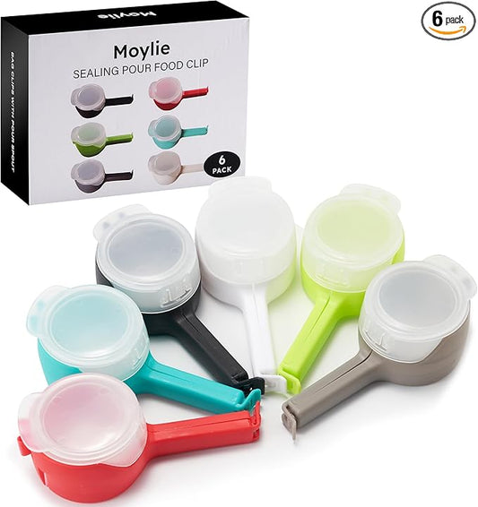 Bag Clips for Food Storage Sealing Clips with Pour Spouts Food Sealing Plastic Great for All Food or Cat/Dog Food Storage and Organization（6 Pack）