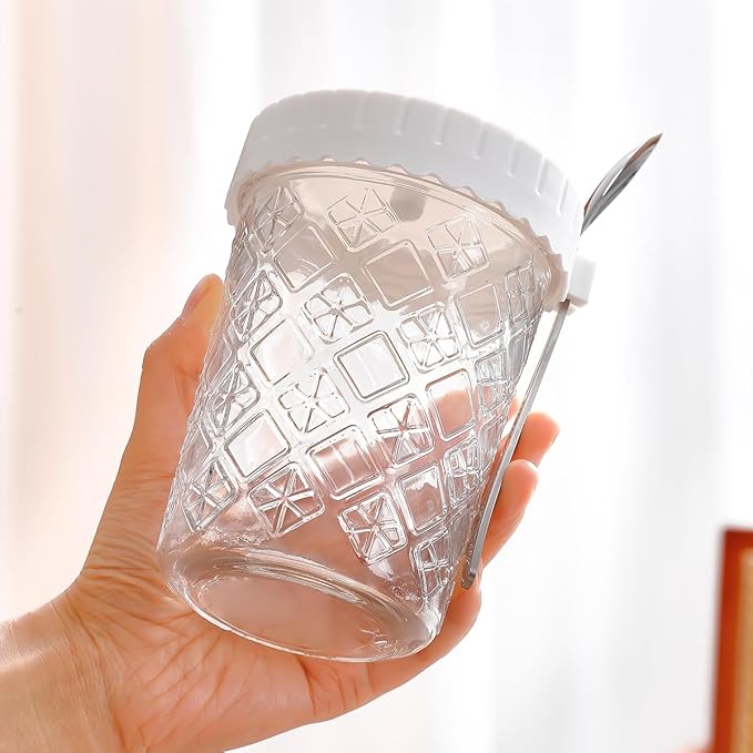 4 Pack Glass Yogurt Parfait Jars with Lids and Spoons, 100% Leak Proof Mason Jars, 20 oz Meal Prep Containers Reusable, Glass Jars for Overnight OatsYogurtSoupSnackParfait - White