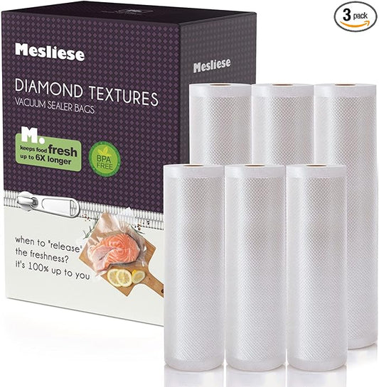 Vacuum Sealer Bags Rolls for Custom Fit 11''x16' 3 Pack & 8''x16' 3 Pack Total 96', Heavy-Duty Thick Food Bag, BPA-Free, Freezable, Use for Sous Vide and Storing Raw and Cooked Foods,