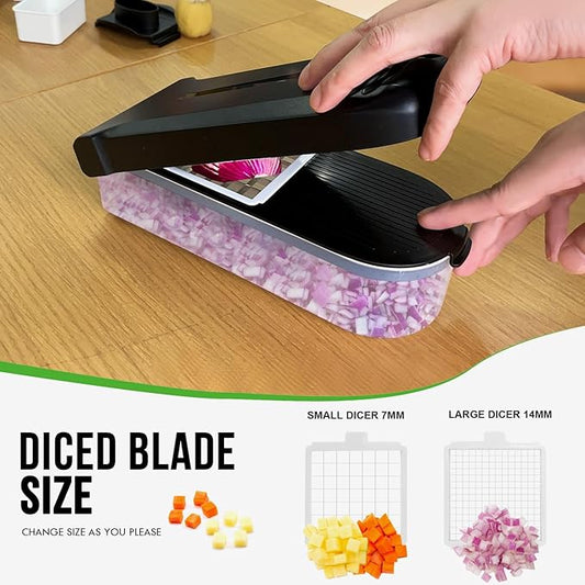 LHS Multifunctional Food Chopper - Onion, Vegetable Slicer Dicer Cutter, Potato Cutter - Veggie Chopper with Container (4 in 1, Black)