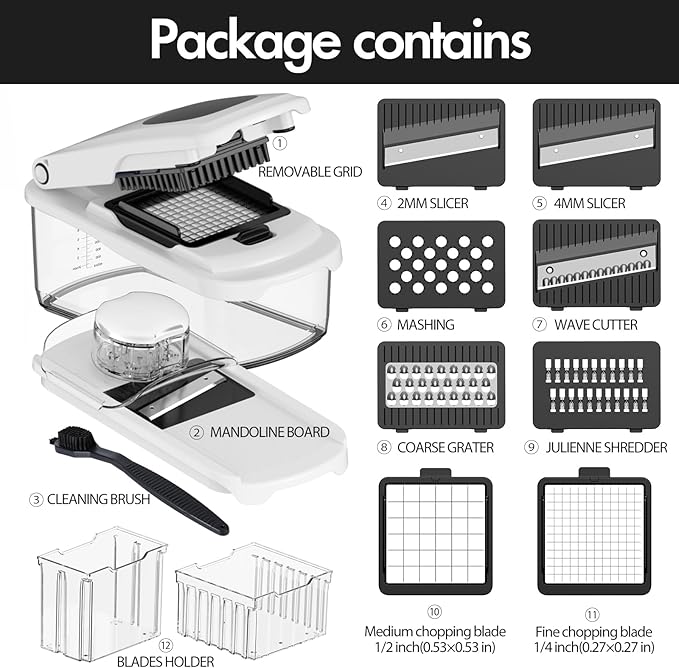 Cambom Vegetable Chopper With Container, Multifunctional Food Chopper Onion & Vegetable Cutter Dicer With 8 Blades, Carrot & Veggie Slicer 8 Blades