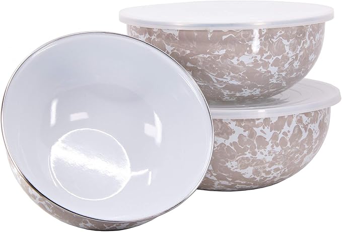 Golden Rabbit Enamelware - Set of 3 - Mixing Bowls (Taupe Swirl)