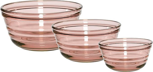 Anchor Hocking Ribbed Mixing Bowls (3-Piece, Rosewater Glass, dishwasher safe)