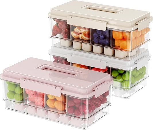 Eanpet 3Pack Ice Chilled Condiment Caddy with 4 Containers & 4 Lids Fruit Serving Tray Platter with Handle Portable Condiment Organizer Server for Mimosa Bar Supplies,Salad,Taco,Party Garnish,Multi