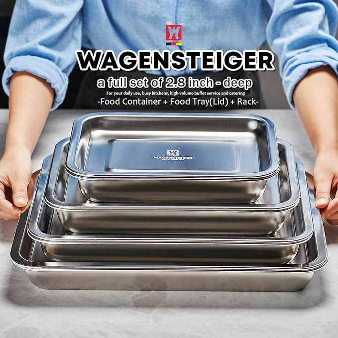 Stainless Steel Food Prep Container with Rack & Lid (Tray), 4.54Quarts, Catering Pans, Restaurant Pans, Buffet Party pan, Roasting Pan with Rack, Bakeware Roaster, Casserole (1307 / No7)