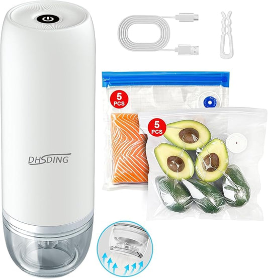 Vacuum Sealer - Handheld Vacuum Sealer Machine for Food, Portable Food Storage with 10 Seal Bags, Sous Vide Friendly