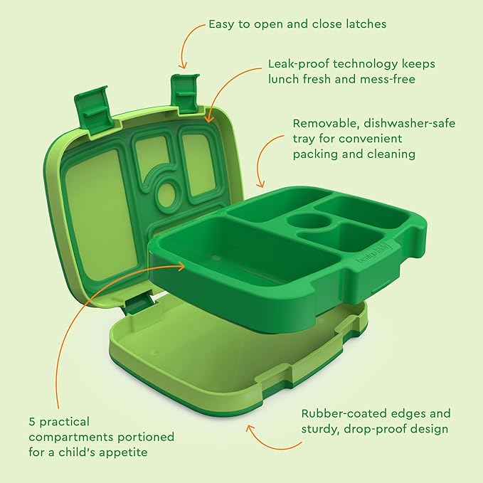 Bentgo Kids Prints Leak-Proof, 5-Compartment Bento-Style Kids Lunch Box - Ideal Portion Sizes for Ages 3-7, Durable, Drop-Proof, Dishwasher Safe, & Made with BPA-Free Materials (Safari)