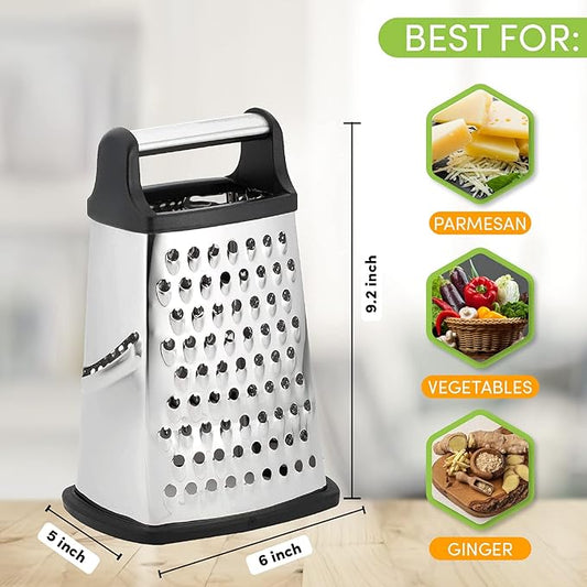 Spring Chef Ultimate Gift Bundle - Professional XL Box Grater, Magnetic Measuring Spoons, Ice Cream Scoop, Swivel Peeler & Measuring Cups - Black