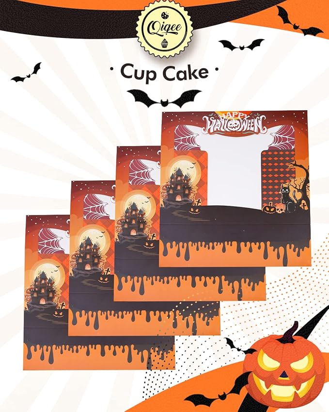 qiqee 12 Cupcake Boxes with Window 16 Packs Halloween Cupcake Box 13"x10"x3.5" Cupcakes Carrier,12 Cupcake Containers For Halloween