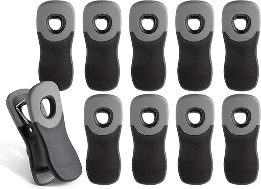 COOK WITH COLOR Cute Bag Clips - Magnetic Food Clips for Bags - Airtight Seal for Food Storage, Black, Pack of 10