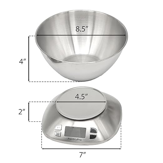Digital Kitchen Scale with Bowl - Gold Stainless Steel 12lbs Capacity - LCD Display Grams and Ounces Battery Included
