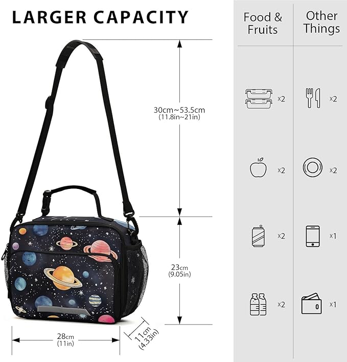 Planet Space Kids Lunch Box Insulated Lunch Bags Cooler Tote Bag with Removable Shoulder Strap for Boy Girl Student 20848878