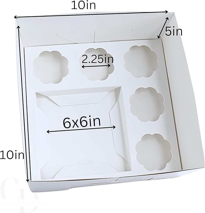 10 pack- Bento Box, Cupcake and cake box, 5 cupcake cavity space and 1 4-5in cake slot