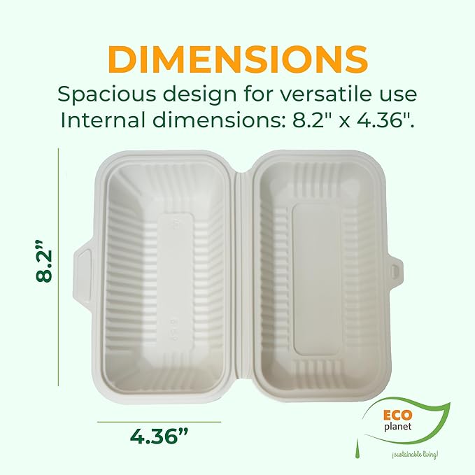 Compostable Food Containers with Lids | Durable, Biodegradable, and Eco-Friendly (50, Rectangular K1)