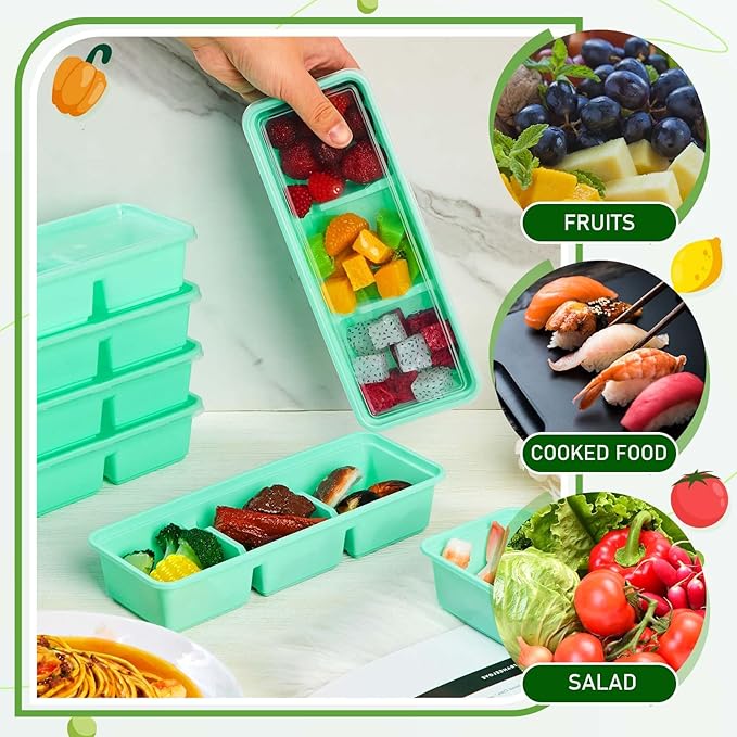 Hushee 5 Pack 17 oz Small Meal Prep Containers 3 Compartments with Lids Disposable Plastic Bento Boxes Travel Lunch Food Boxes Reusable Stackable for Office Picnic (Green)