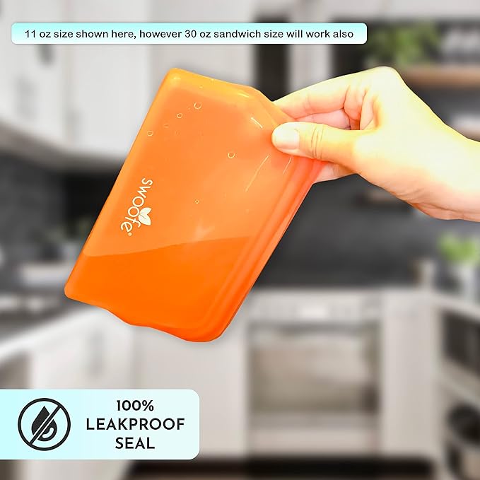 Reusable Silicone Food Bag | Sandwich Size 30 Oz (Coral) | Eco-Friendly | Plastic Free Storage Lunch Bag | Great for Cooking, Sous Vide, or Freezer use | Leakproof, Dishwasher-Safe.